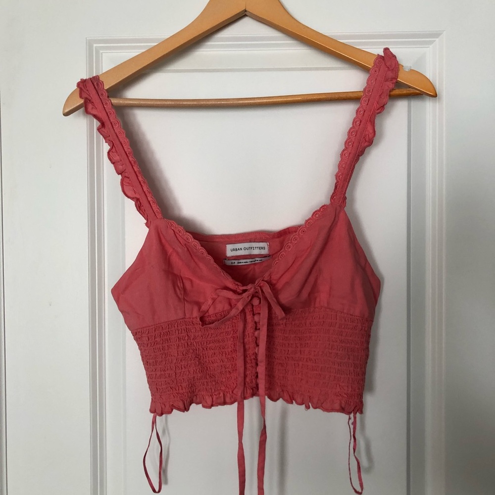 Urban Outfitters Pink Leona Smocked Cropped Cami Small